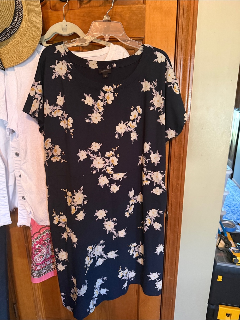 J. Jill Navy Floral Short-Sleeve Dress